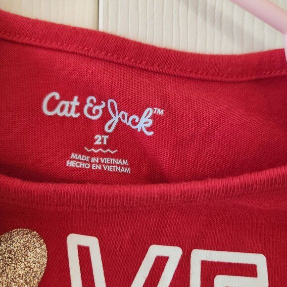 Cat and Jack Love Theme Red Long Sleeve Dress Glitter Print Hearts 2T - Picture 6 of 11